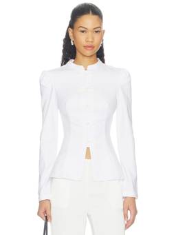 WeWoreWhat - Military Women's Cinched Waist Mandarin Neck Shirt White