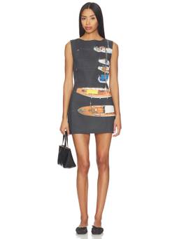 Yellow The Label - x REVOLVE Women's Printed Linen Mini Dress Black