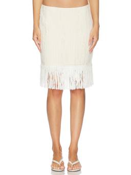 Yellow The Label - Fritz Fringe Women's Textured Midi Skirt Ivory