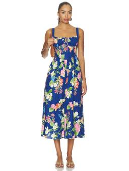 Yumi Kim - Women's Floral Print Tie-Up Corset Midi Dress Blue