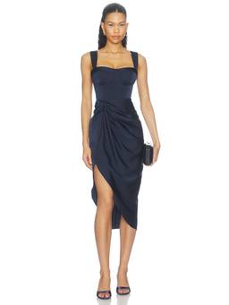 Yumi Kim - Billy Women's Satin Underwire Bust Midi Dress Navy Blue