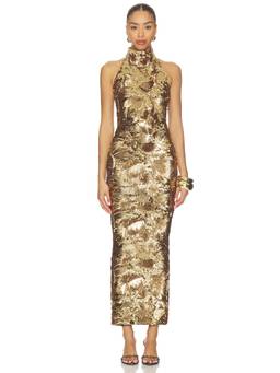 Zhivago - Florentine Sunset Women's Halter Neck Sequin Maxi Dress Gold