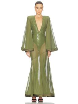 Zhivago - Illusion Survives Love Women's Sequin Sheer Mesh Gown Green