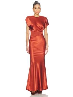 Zhivago - Bond Women's Satin One-Shoulder Ribbed Waist Maxi Gown Red