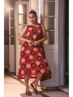 Sutra Art of Clothing - Women Red Geometric Printed Midi Dress
