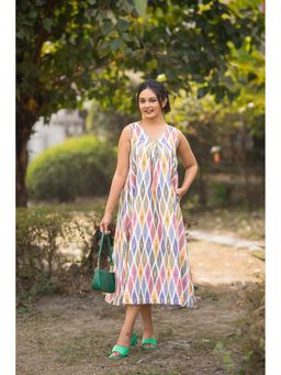 Sutra Art of Clothing - Women Multi Color Ikkat Printed Midi Dress