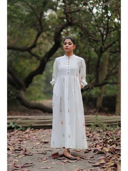 Sutra Art of Clothing - Women White Woven Floral Printed Maxi Dress