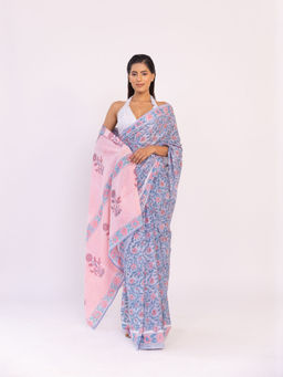 SHAAKHA - Blue Floral Saree with Unstitched Blouse