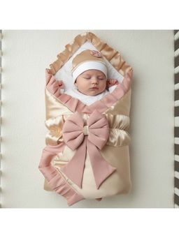 BABY AROOSA - Kids Pink Colorblock Swaddle with Beanie and Bow (0-6 Months)