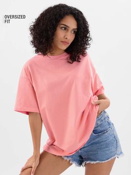 The Souled Store - Originals Solids Salmon Pink Women Oversized T-Shirt