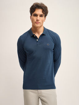 The Bear House - Mens Solid Teal Full Sleeve Polo T-Shirt
