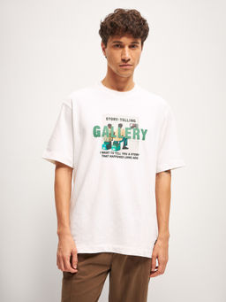 The Bear House - White Printed Oversize Crew Neck T-Shirt