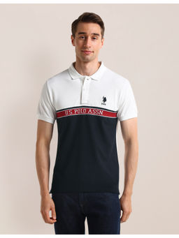 U.S. POLO ASSN. - Colourblocked White Short Sleeves Polo T-Shirt