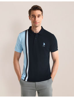 U.S. POLO ASSN. - Colourblocked Navy Blue Short Sleeves Polo T-Shirt
