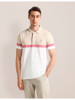 U.S. POLO ASSN. - Colourblocked White Short Sleeves Polo T-Shirt