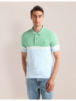 U.S. POLO ASSN. - Colourblocked Blue Short Sleeves Polo T-Shirt