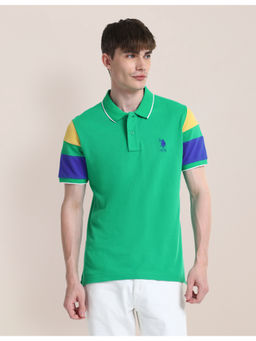 U.S. POLO ASSN. - Colourblocked Green Short Sleeves Polo T-Shirt