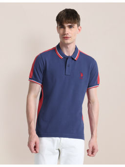 U.S. POLO ASSN. - Colourblocked Blue Short Sleeves Polo T-Shirt