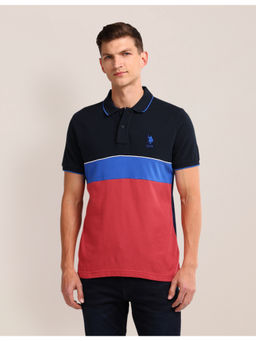 U.S. POLO ASSN. - Colourblocked Navy Blue Short Sleeves Polo T-Shirt