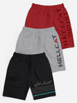 HELLCAT - Trendy Black Grey Melange Maroon Typographic Shorts for Girls (Set of 3)
