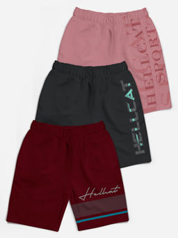 HELLCAT - Trendy Burgundy Grey Pink Typographic Shorts for Girls (Set of 3)