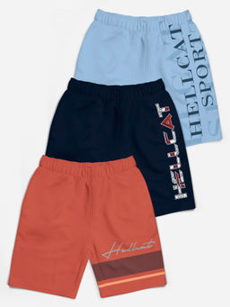 HELLCAT - Trendy Orange Navy Blue Sky Blue Typographic Shorts for Girls (Set of 3)