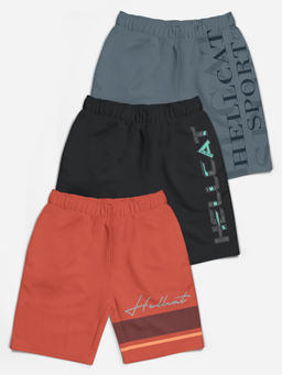 HELLCAT - Trendy Orange Grey Dark Grey Typographic Shorts for Girls (Set of 3)