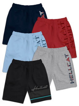 HELLCAT - Black Grey Melange Sky Blue Maroon Navy Blue Shorts for Boys (Set of 5)