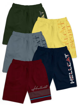 HELLCAT - Burgundy Navy Blue Dark Grey Yellow Olive Green Shorts for Boys (Set of 5)