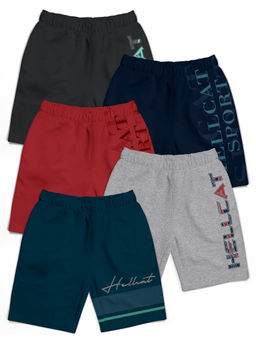 HELLCAT - Petrol Blue Grey Melange Maroon Navy Blue Grey Shorts for Boys (Set of 5)