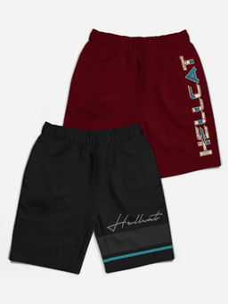 HELLCAT - Trendy Black Burgundy Typographic Shorts for Girls (Set of 2)