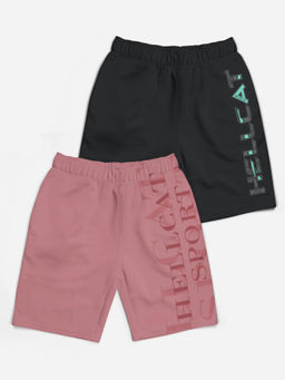 HELLCAT - Trendy Pink Blue Typographic Shorts for Girls (Set of 2)
