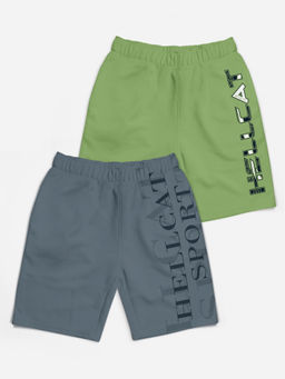 HELLCAT - Trendy Dark Grey Jade Green Typographic Shorts for Girls (Set of 2)