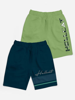 HELLCAT - Trendy Petrol Blue Jade Green Typographic Shorts for Girls (Set of 2)