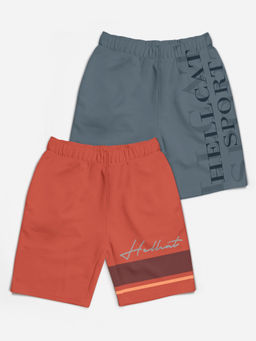 HELLCAT - Trendy Orange Dark Grey Typographic Shorts for Girls (Set of 2)