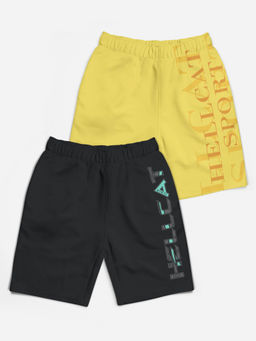 HELLCAT - Trendy Grey Yellow Typographic Shorts for Girls (Set of 2)