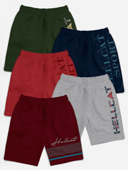 HELLCAT - Burgundy Grey Melange Maroon Navy Blue Olive Green Shorts for Girls (Set of 5)