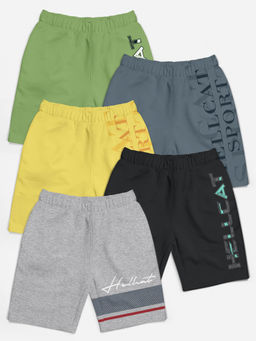 HELLCAT - Grey Melange Grey Yellow Dark Grey Jade Green Shorts for Girls (Set of 5)