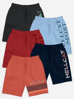 HELLCAT - Orange Navy Blue Maroon Sky Blue Grey Typographic Shorts for Girls (Set of 5)