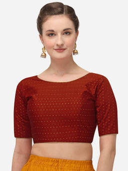 Amrutam Fab - Womens Jacquard Maroon Stiched Blouse With Boat Neck