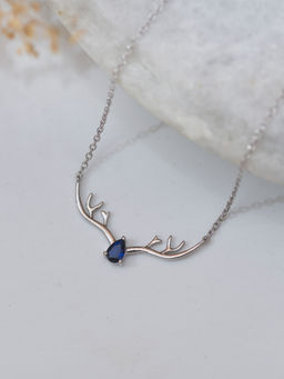 Ornate Jewels - 925 Silver Blue Sapphire Deer Necklace for Women and Girls (Free Size)