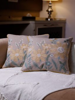 BELIHODE - Yellow Amber Petals Floral Cushion Covers (16x16 inches)