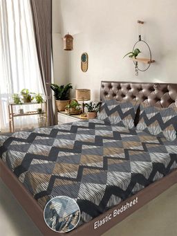 FABINALIV - Grey Cotton Blend Bedsheet with 2 Pillow Covers (Super King)