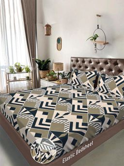 FABINALIV - Multi-Color Cotton Blend Bedsheet with 2 Pillow Covers (Super King)