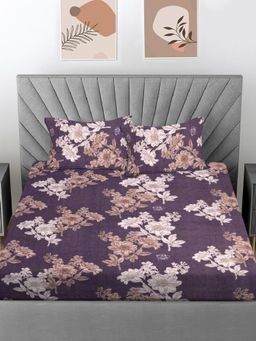 FABINALIV - Purple Floral Cotton Blend Bedsheet with 2 Pillow Covers (Super King)