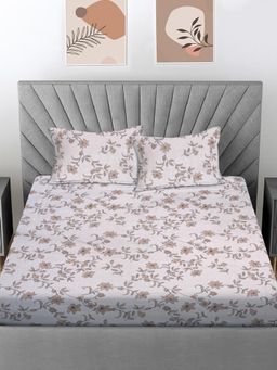 FABINALIV - Off White Floral Cotton Blend Bedsheet with 2 Pillow Covers (Super King)