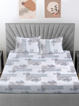 FABINALIV - Grey Cotton Blend Bedsheet with 2 Pillow Covers (Super King)