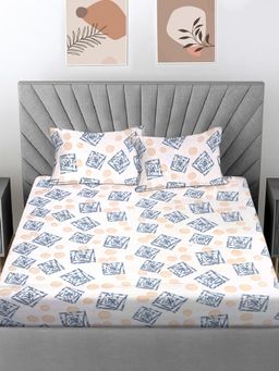 FABINALIV - Cream Cotton Blend Bedsheet with 2 Pillow Covers (Super King)