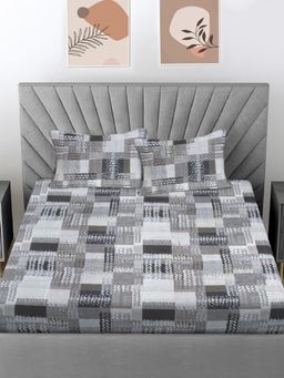 FABINALIV - Grey Cotton Blend Bedsheet with 2 Pillow Covers (Super King)