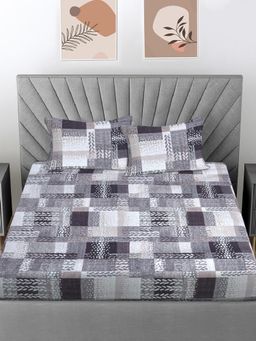 FABINALIV - Dark Grey Cotton Blend Bedsheet with 2 Pillow Covers (Super King)
